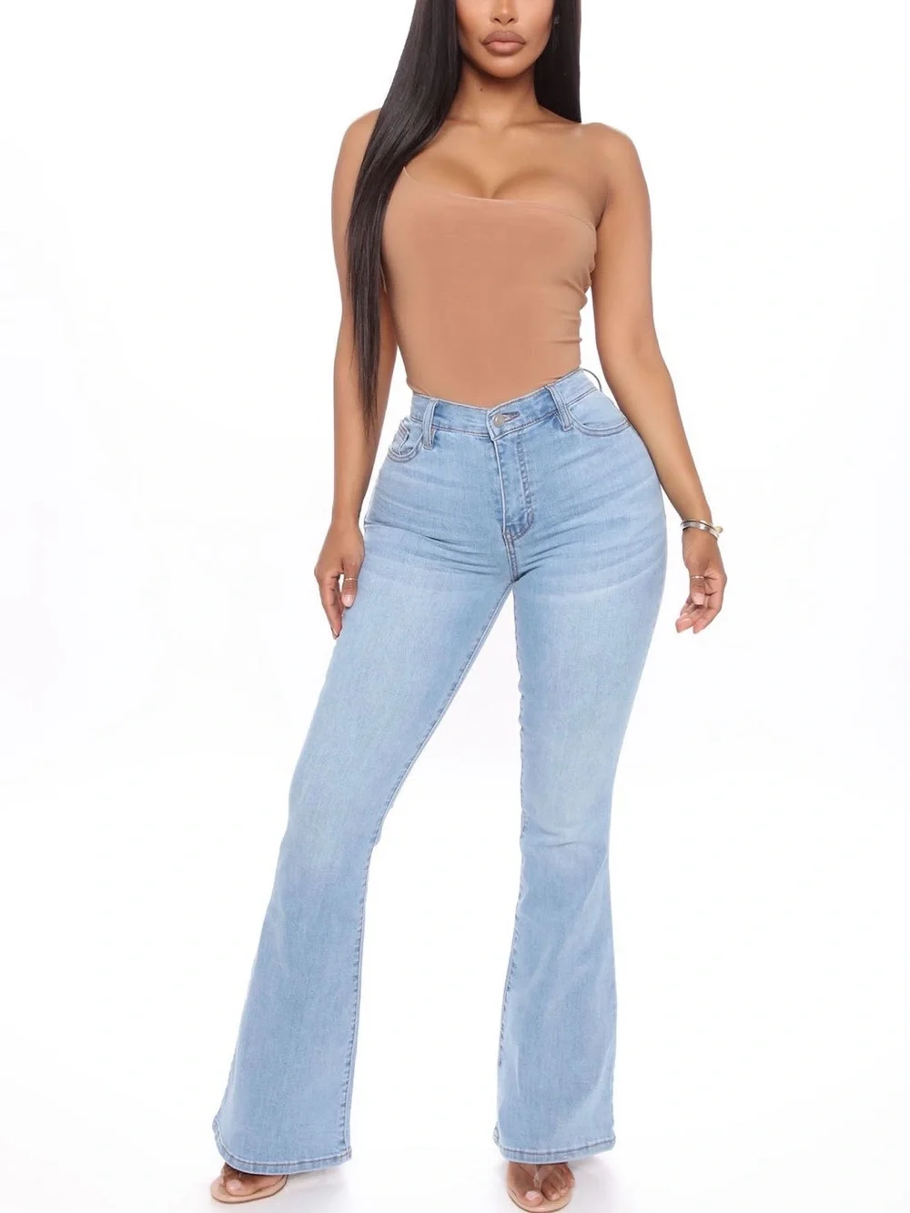 NWT High-Rise Light Blue Flare Jeans with Heart Detail - Picture 2 of 3